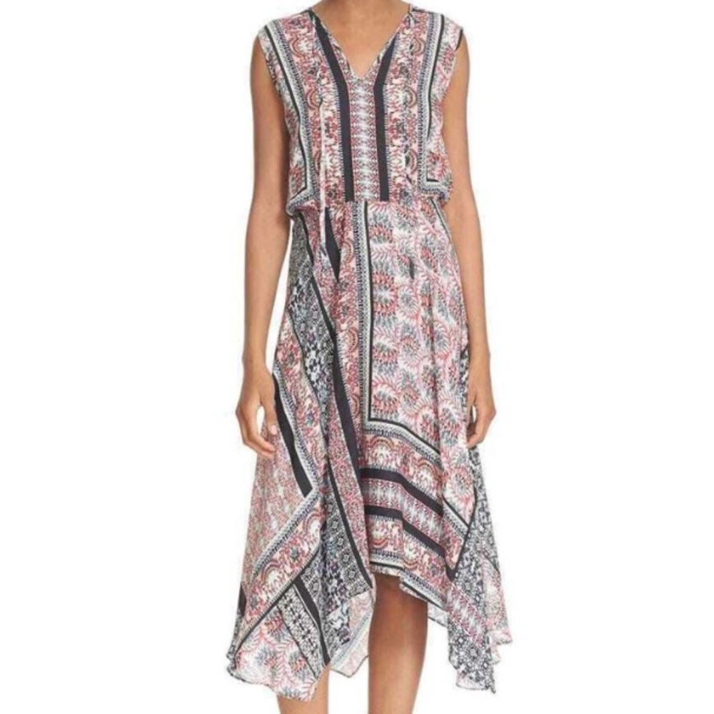 Parker Patchwork-Print Silk Boho Handkerchief Lon… - image 1